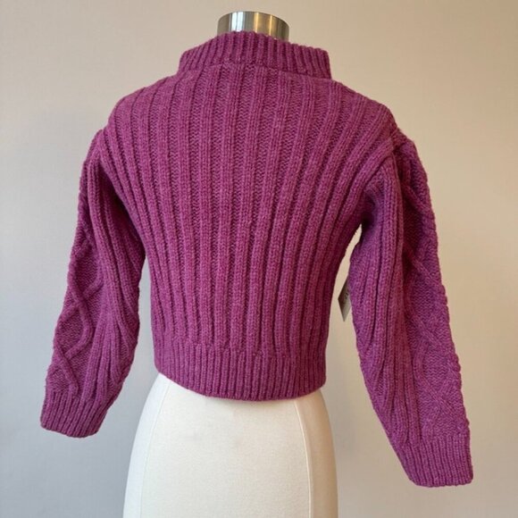 NWT  BLANKNYC Raspberry Half Zip Cable Knit Sweater - Picture 5 of 6